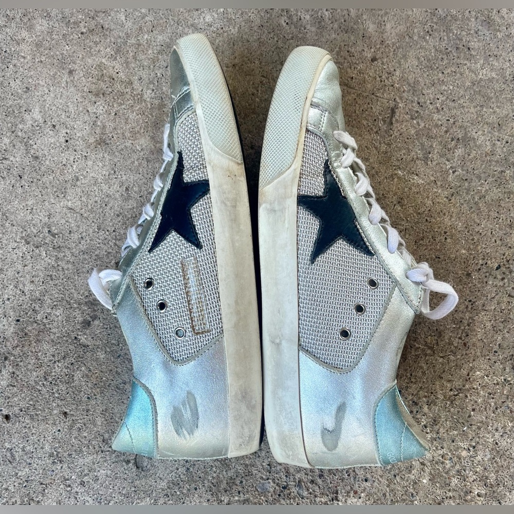 Golden Goose Superstar White Silver Half Green Laminated Leather Sneakers SzEU38 - Picture 4 of 11